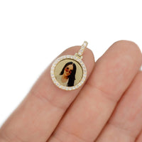 Photo Pendant | 15mm Small Round Design with Natural Diamonds • 14K Solid Gold