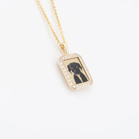 Photo Pendant | Mini Rectangle Design with Diamonds • 10K 14K 18K Solid Gold or White Silver