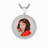 Photo Pendant | 50mm 2-inch Round with 3-Row Stones Moissanite or CZ • 925 Sterling Silver