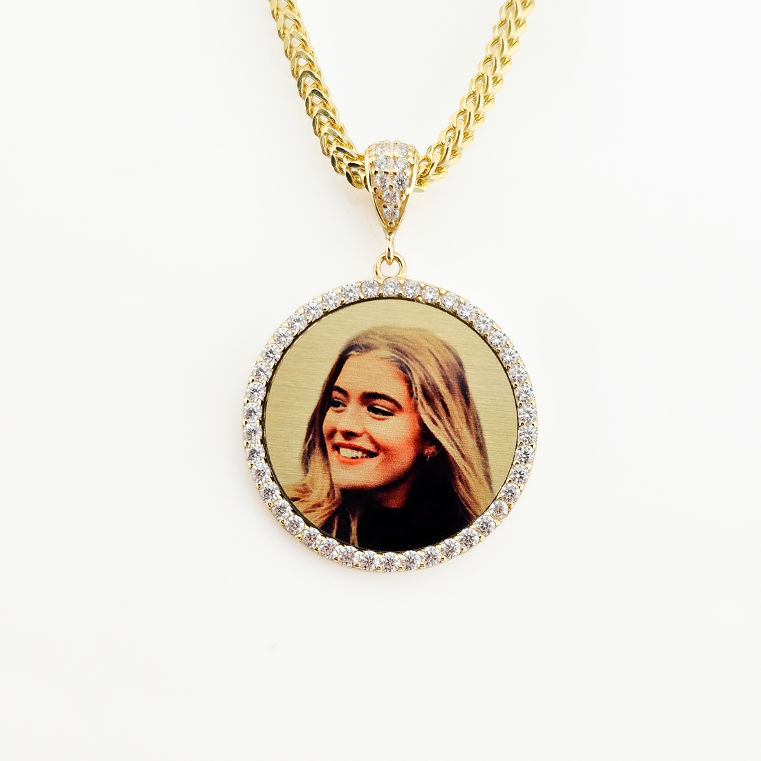 Photo Pendant | Lightweight Basic Round Design with CZ Stones • 14K Solid Gold