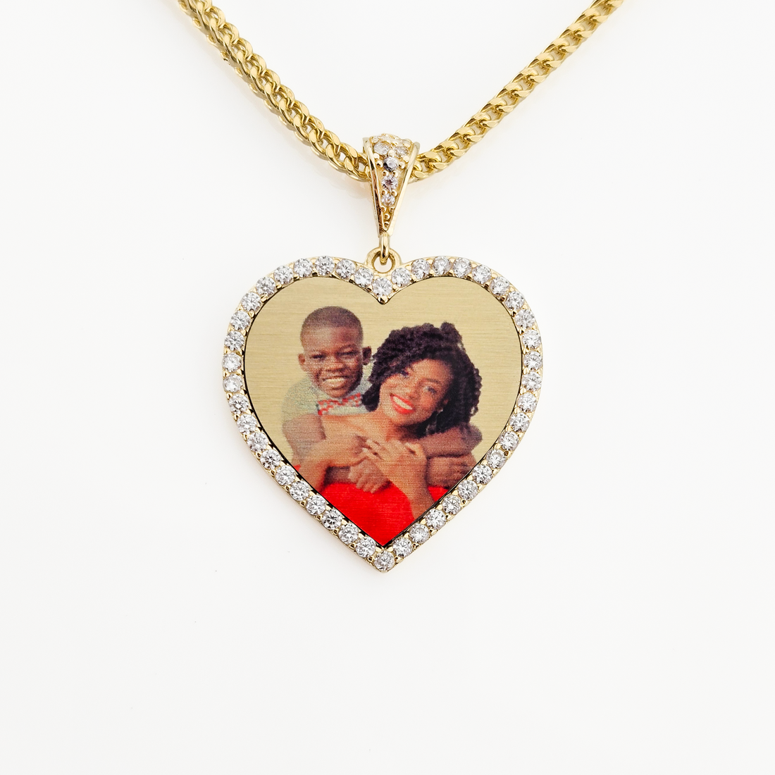 Photo Pendant | Lightweight Heart Design with CZ Stones • 14K Solid Gold