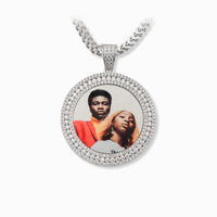 Photo Pendant | 40mm 1.5-inch Round with 3-Row Stones Moissanite or CZ • 925 Sterling Silver