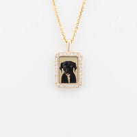 Photo Pendant | Mini Rectangle Design with Diamonds • 10K 14K 18K Solid Gold or White Silver