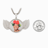 Photo Pendant | Angel Wing Design with Moissanite or CZ • 925 Sterling Silver