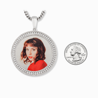 Photo Pendant | 50mm 2-inch Round with 3-Row Stones Moissanite or CZ • 925 Sterling Silver