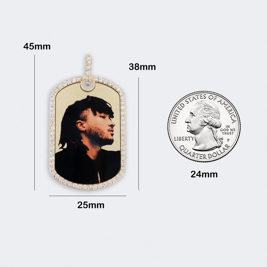 Photo Pendant | Big Dog Tag with Natural Diamonds • 10K, 14K and Color Options