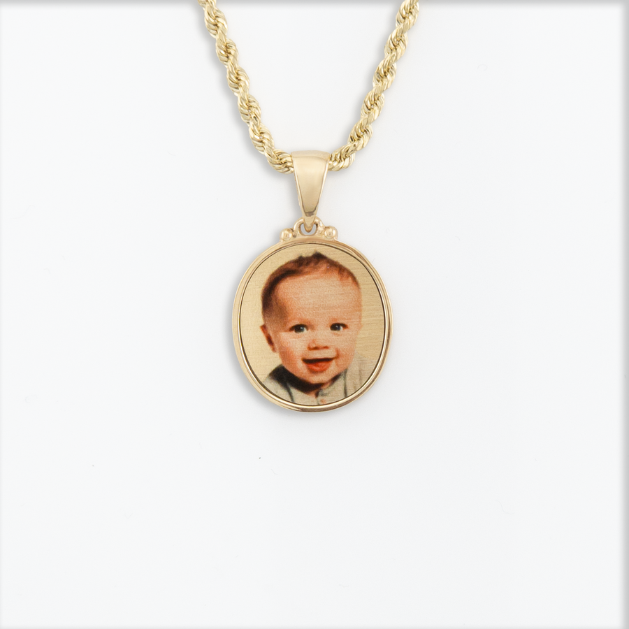 Photo Pendant | Small Oval Plain Design • 10K 14K Solid Gold or White Silver