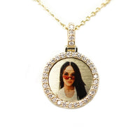 Photo Pendant | 15mm Small Round Design with Natural Diamonds • 14K Solid Gold