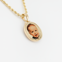 Photo Pendant | Small Oval Plain Design • 10K 14K Solid Gold or White Silver