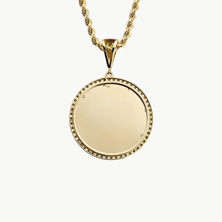 Photo Pendant | Lightweight Basic Round Design with CZ Stones • 14K Solid Gold