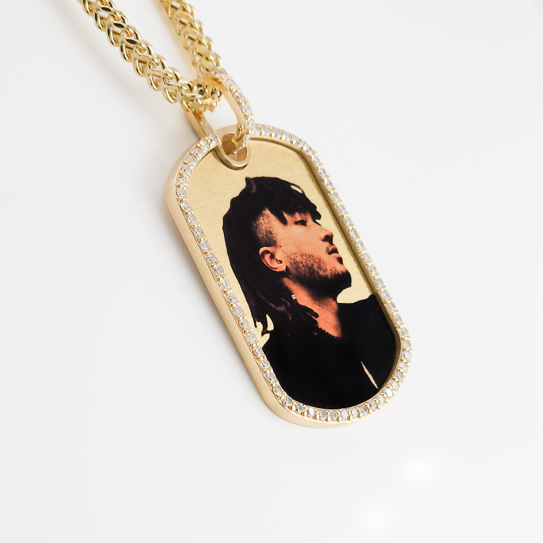 Photo Pendant | Big Dog Tag with Natural Diamonds • 10K, 14K and Color Options