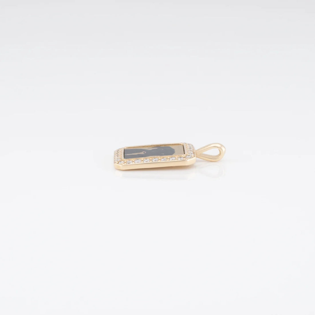 Photo Pendant | Mini Rectangle Design with Diamonds • 10K 14K 18K Solid Gold or White Silver