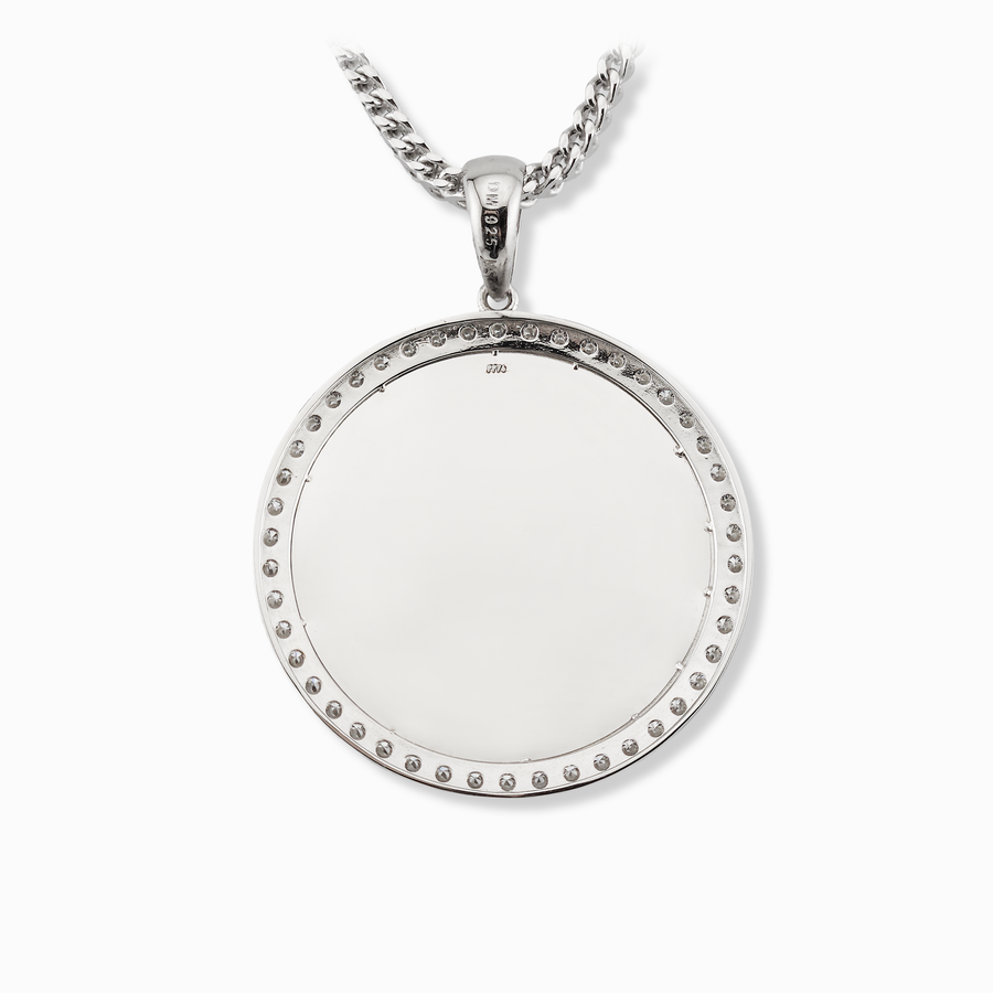 Photo Pendant | 50mm 2-inch Round with Moissanite Large Stones • 925 Sterling Silver