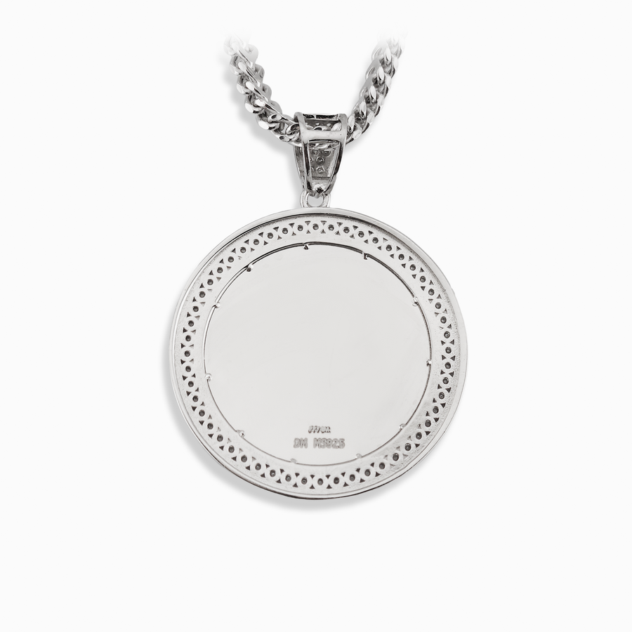 Photo Pendant | 40mm 1.5-inch Round with 3-Row Stones Moissanite or CZ • 925 Sterling Silver