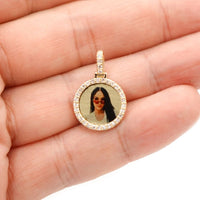 Photo Pendant | 15mm Small Round Design with Natural Diamonds • 14K Solid Gold