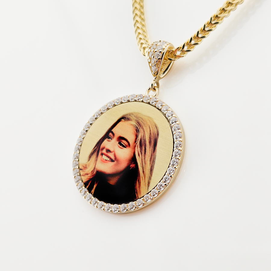 Photo Pendant | Lightweight Basic Round Design with CZ Stones • 14K Solid Gold