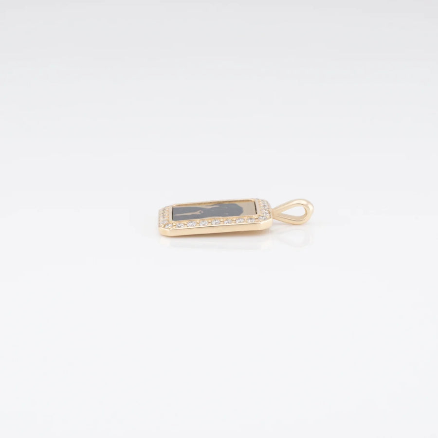 Photo Pendant | Mini Rectangle Design with Diamonds • 10K 14K 18K Solid Gold or White Silver