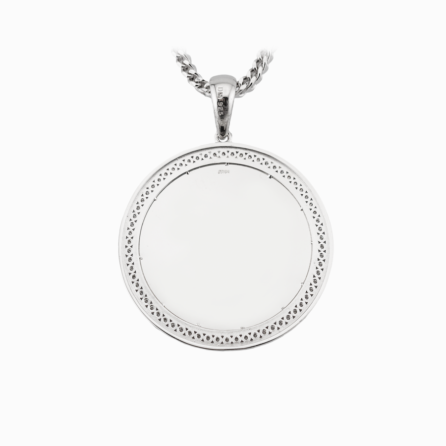 Photo Pendant | 50mm 2-inch Round with 3-Row Stones Moissanite or CZ • 925 Sterling Silver