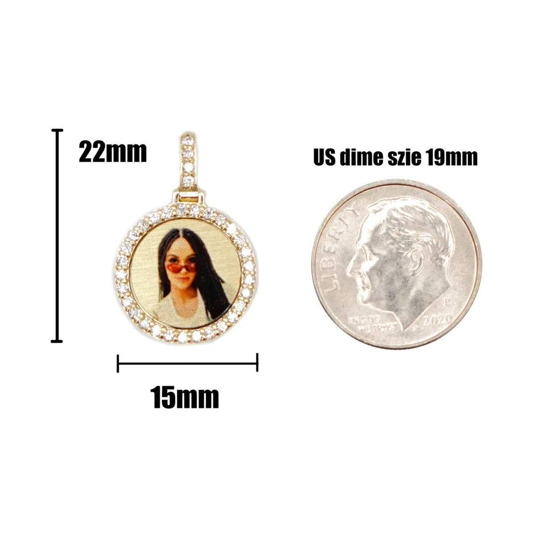 Photo Pendant | 15mm Small Round Design with Natural Diamonds • 14K Solid Gold