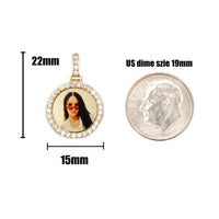 Photo Pendant | 15mm Small Round Design with Natural Diamonds • 14K Solid Gold