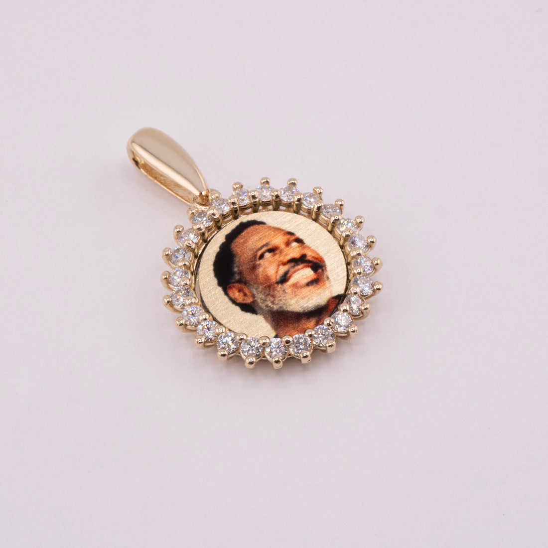 Photo Pendant | Micro Size • Natural Diamond Flower Design • Chain Optional • 14K Solid Gold