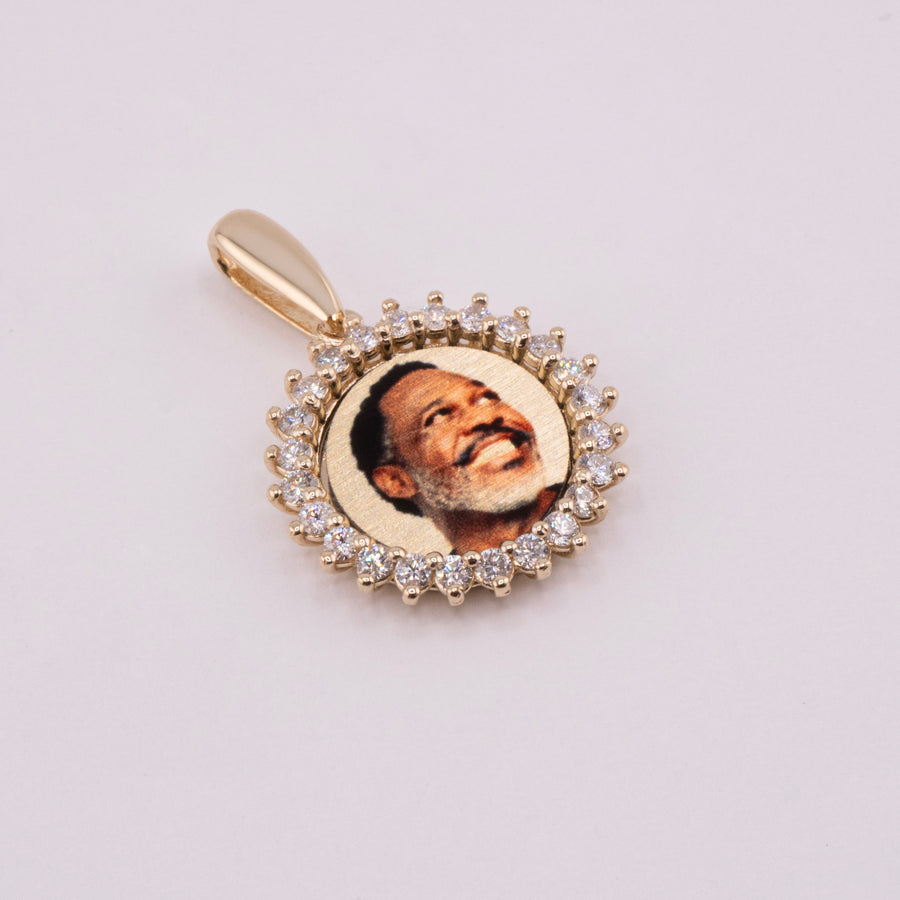 Photo Pendant | Micro Size • Natural Diamond Flower Design • Chain Optional • 14K Solid Gold