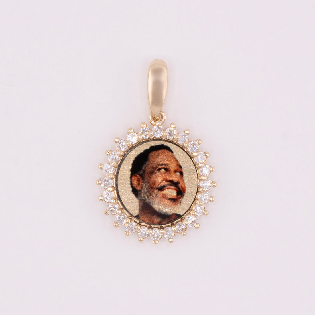Photo Pendant | Micro Size • Natural Diamond Flower Design • Chain Optional • 14K Solid Gold