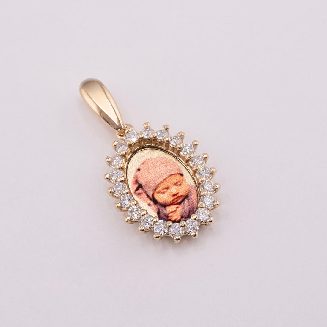 Photo Pendant | Micro Size • Natural Diamond Flower Design • Chain Optional • 14K Solid Gold
