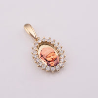 Photo Pendant | Micro Size • Natural Diamond Flower Design • Chain Optional • 14K Solid Gold
