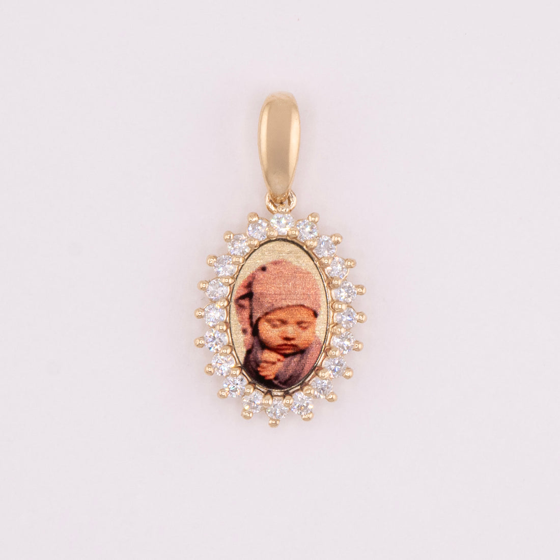 Photo Pendant | Micro Size • Natural Diamond Flower Design • Chain Optional • 14K Solid Gold