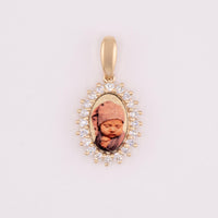 Photo Pendant | Micro Size • Natural Diamond Flower Design • Chain Optional • 14K Solid Gold