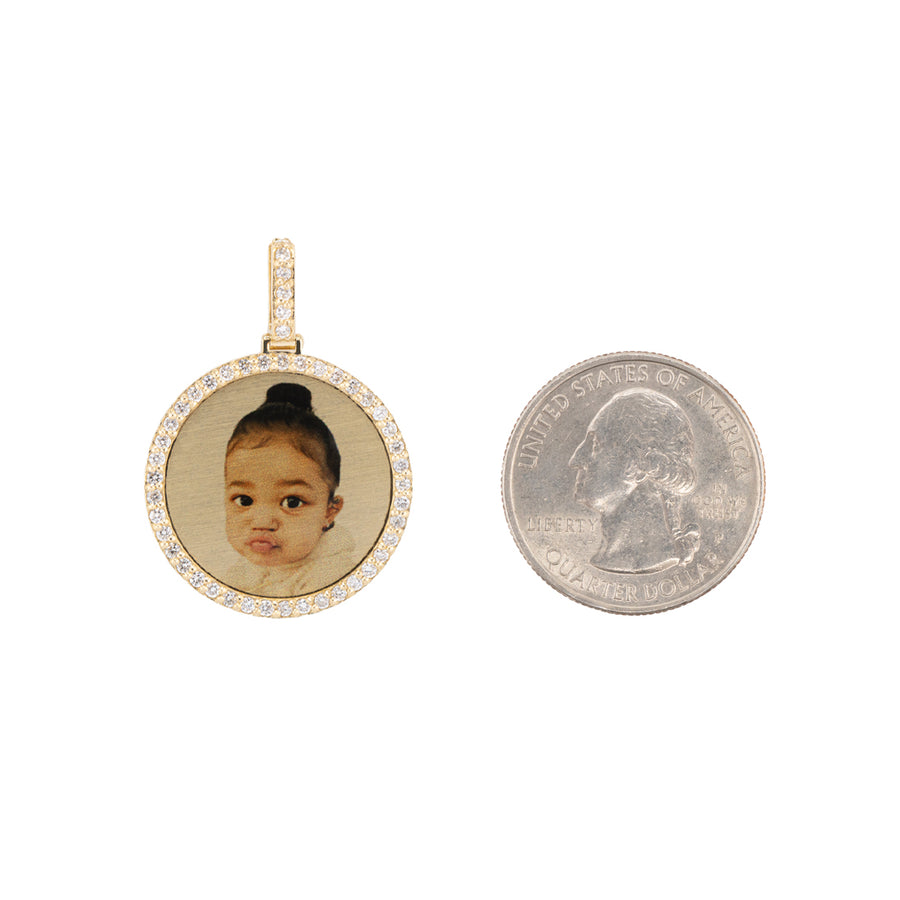 Photo Pendant | 25mm (1-inch) Round with Natural Diamonds or Moissanite • 14K Solid Gold