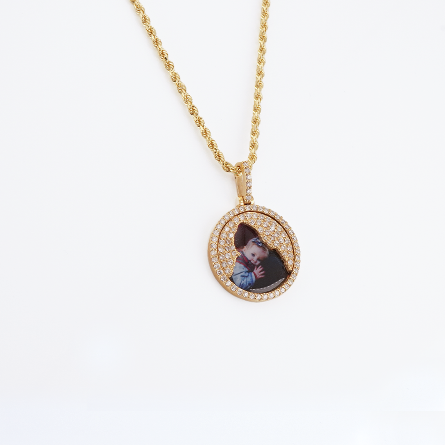 Photo Pendant | Natural Diamond/Real Diamond Background • Custom Cut • With Size Options • 14K Solid Gold