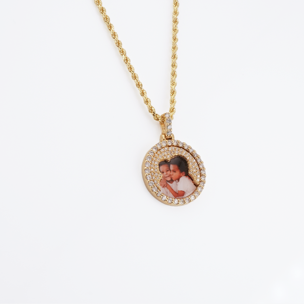 Photo Pendant | Natural Diamond/Real Diamond Background • Custom Cut • With Size Options • 14K Solid Gold