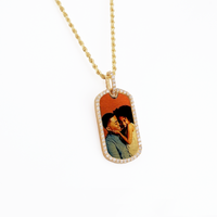 Photo Pendant | Dog Tag with Natural Diamonds • 10K, 14K and Color Options