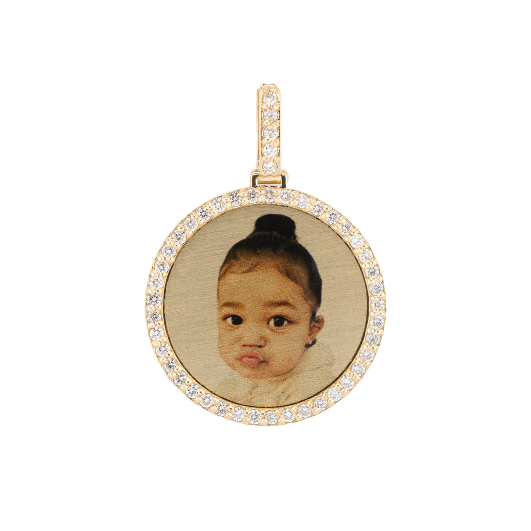 Photo Pendant | 25mm (1-inch) Round with Natural Diamonds or Moissanite • 14K Solid Gold