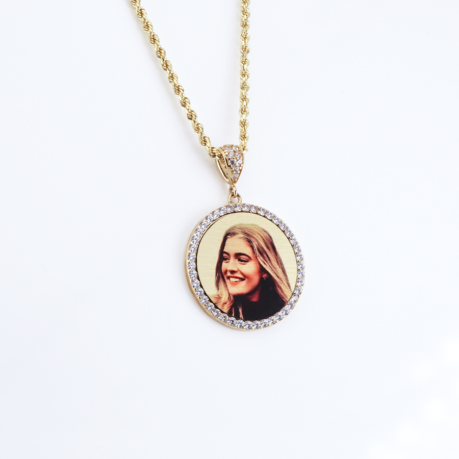 Photo Pendant | Lightweight Basic Round Design with CZ Stones • 14K Solid Gold