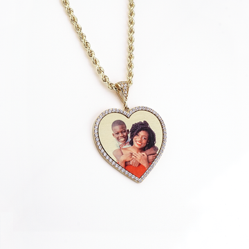 Photo Pendant | Lightweight Heart Design with CZ Stones • 14K Solid Gold