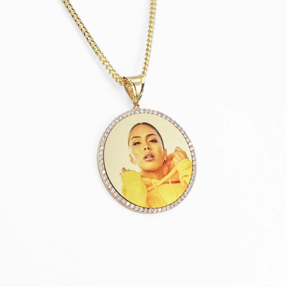 Photo Pendant | Lightweight Round Design with Natural Diamonds • With Size Options • 14K Solid Gold