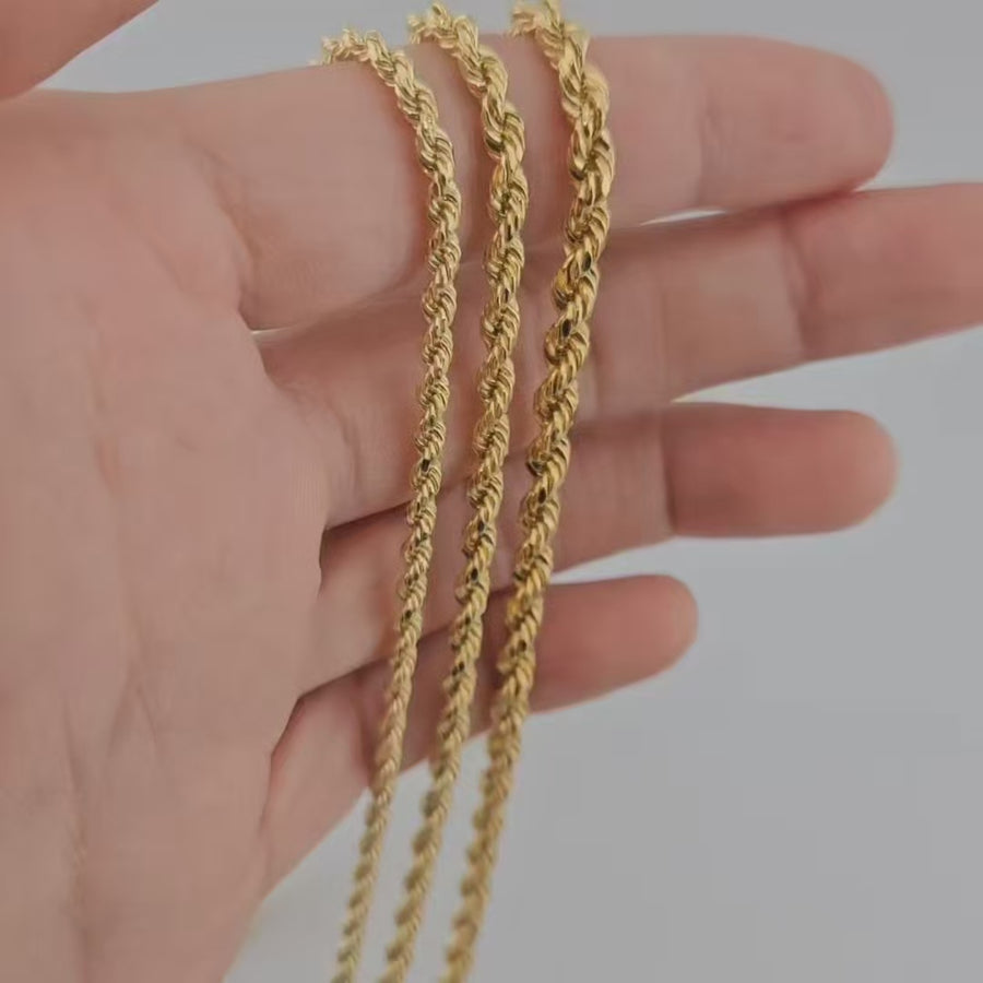 14K Real Solid Gold Rope Chain