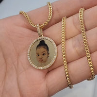 Photo Pendant | 25mm (1-inch) Round with Natural Diamonds or Moissanite • 14K Solid Gold