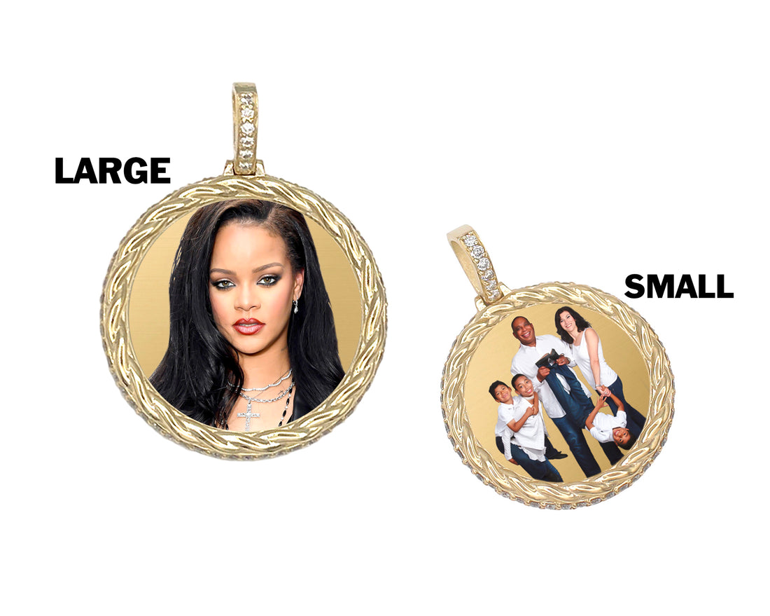 Photo Pendant | Unique Rope Design with Natural Diamonds All Around (with Color & Size Options) • 14K Solid Gold