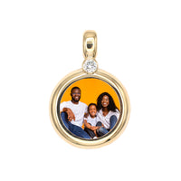 Photo Pendant | Thick Circle Design • Single Natural Diamond (with Color & Size Options) • 14K Solid Gold