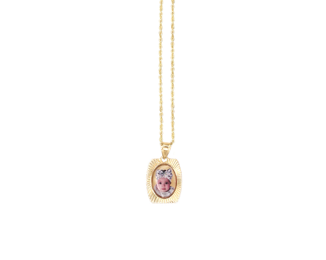 Photo Pendant | Dainty Rectangular Diamond Cut • With Chain Options • 14K Solid Gold