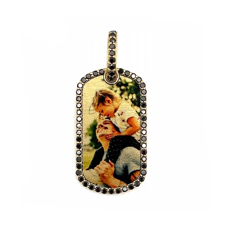 Photo Pendant | Dog Tag with Natural Diamonds • 10K, 14K and Color Options