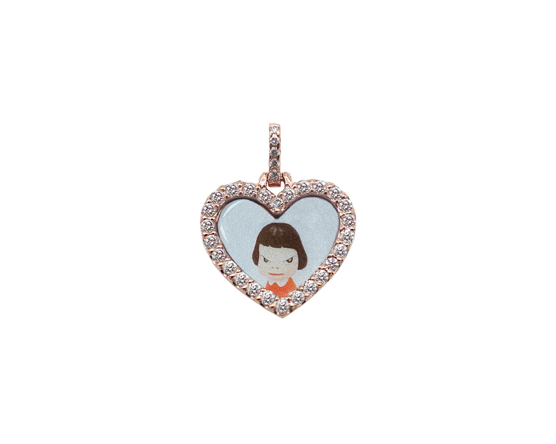 Photo Pendant | Mini Heart Design with Natural Diamonds (with 10K, 14K, & Color Options)