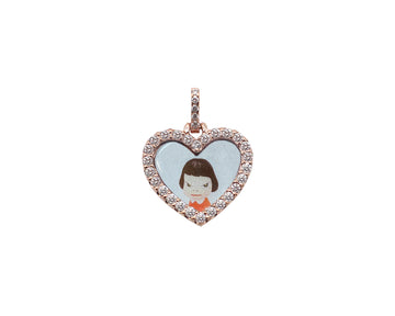 Photo Pendant | Mini Heart Design with Natural Diamonds (with 10K, 14K, & Color Options)