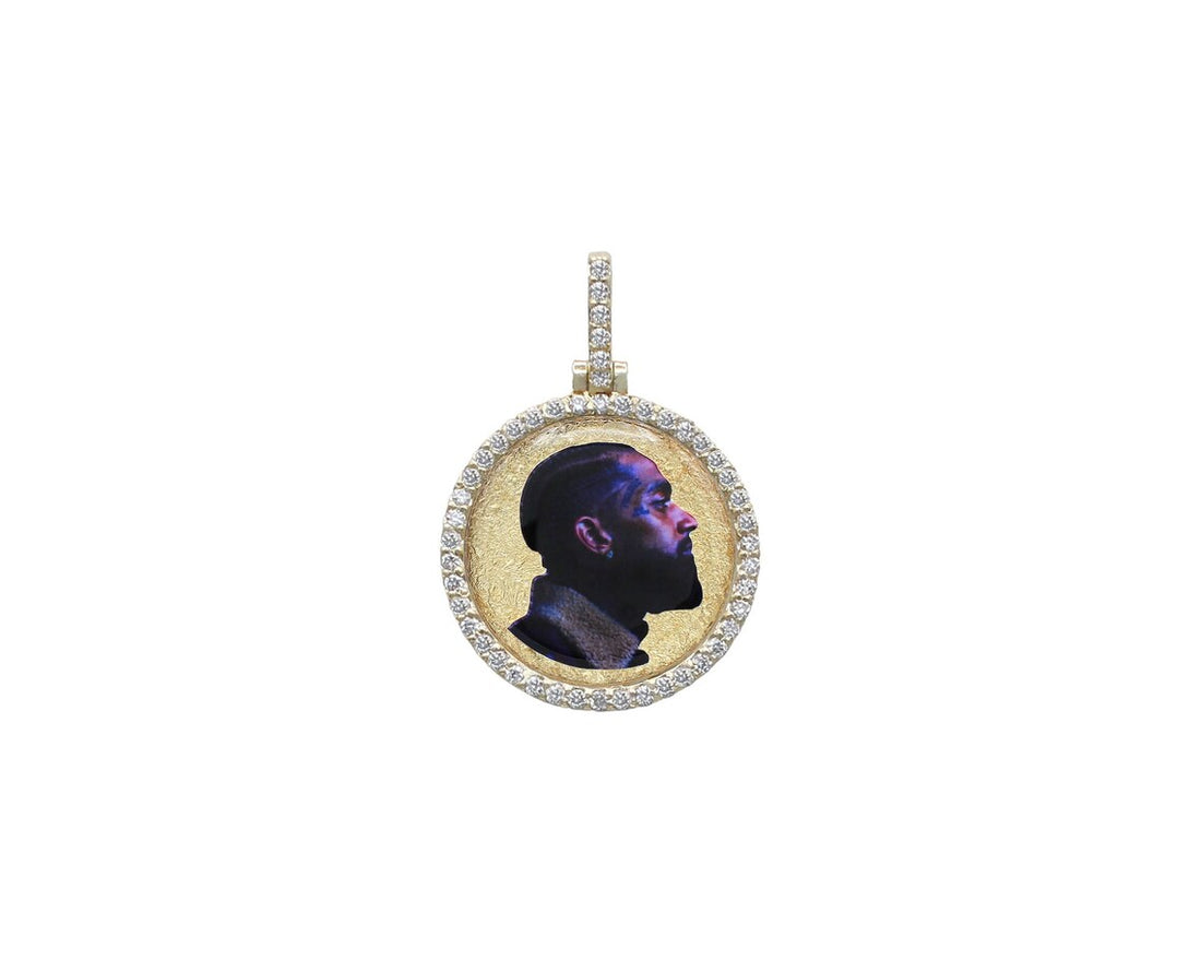 Photo Pendant | 20mm Small Round Design with Natural Diamonds • 14K Solid Gold