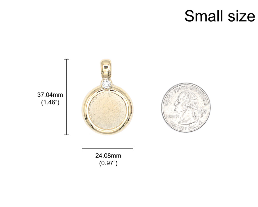 Photo Pendant | Thick Circle Design • Single Natural Diamond (with Color & Size Options) • 14K Solid Gold