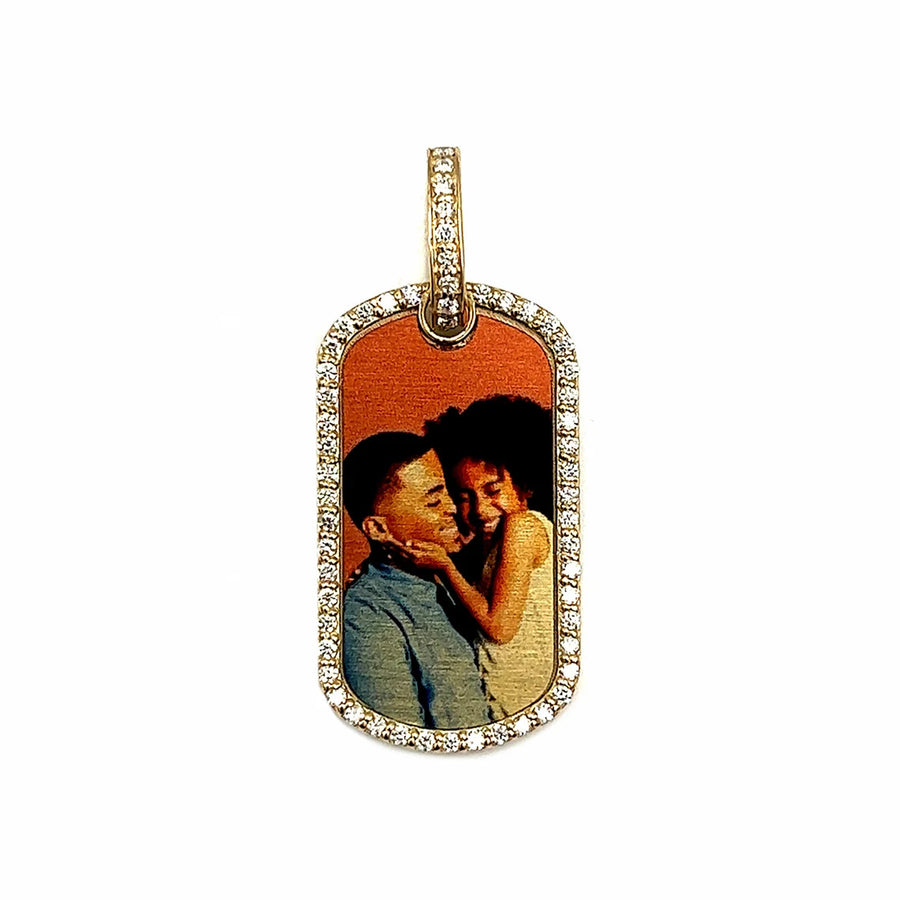 Photo Pendant | Dog Tag with Natural Diamonds • 10K, 14K and Color Options